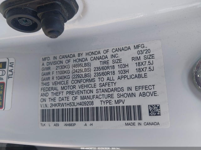 2HKRW1H53LH409208 Honda Cr-v 2wd Ex
