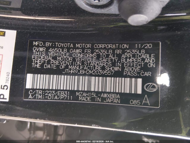 44436744 :رقم المزاد ، JTHR9JBH2M2039557 vin ، 2021 Lexus Ux 250h F Sport مزاد بيع