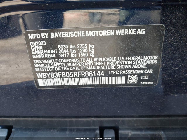 44436759 :رقم المزاد ، WBY83FB05RFR86144 vin ، 2024 Bmw I4 Gran Coupe Xdrive40 مزاد بيع