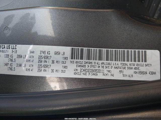 2C4RDGEG5KR533111 Dodge Grand Caravan Gt
