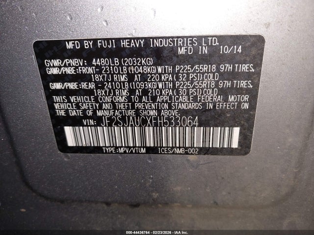 Продаж на аукціоні авто 2015 Subaru Forester 2.5i Touring, vin: JF2SJAUCXFH533064, номер лоту: 44436764