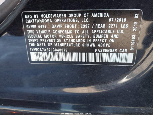 Продаж на аукціоні авто 2018 Volkswagen Passat 2.0t Sel Premium, vin: 1VWCA7A32JC048379, номер лоту: 44436805