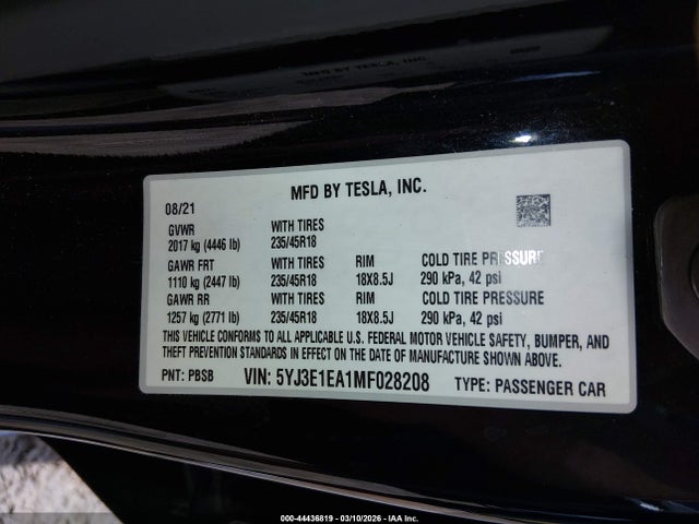 2021 TESLA MODEL 3 5YJ3E1EA1MF028208 Photo 8