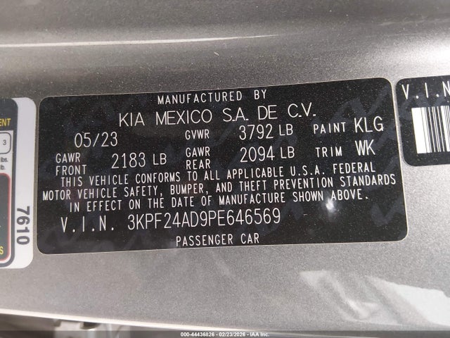 3KPF24AD9PE646569 KIA Forte Lxs