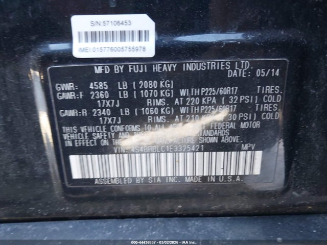 4S4BRBLC1E3325421 Subaru Outback 2.5i Limited