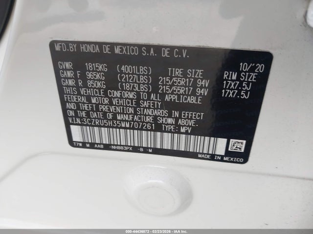 3CZRU5H35MM707261 Honda Hr-v 2wd Lx