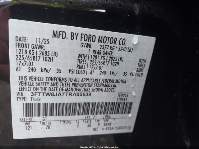 Продажа на аукционе авто 2026 Ford Maverick Xlt, vin: 3FTTW8JA7TRA02639, номер лота: 44436876