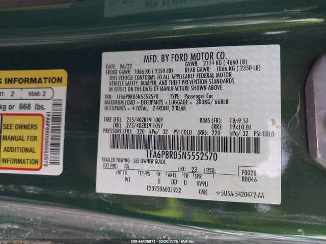 1FA6P8R05N5552570 Ford Mustang Mach 1 Fastback