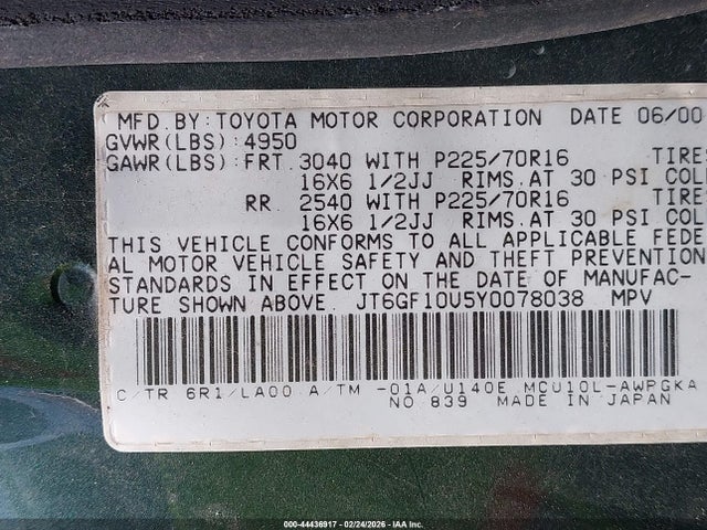 2000 LEXUS RX 300 JT6GF10U5Y0078038 Photo 8