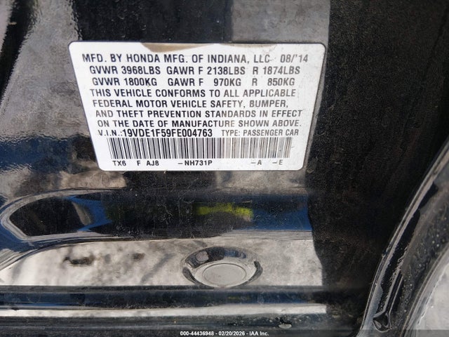 44436948 :رقم المزاد ، 19VDE1F59FE004763 vin ، 2015 Acura Ilx 2.0l مزاد بيع