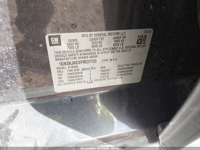1GNSKJKCXFR637733 Chevrolet Suburban 1500 Lt