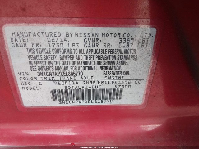 3N1CN7APXEL865770 Nissan Versa 1.6 S+
