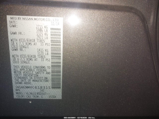 Nissan Pathfinder Sv 2015 5N1AR2MM4FC618315 Image 9