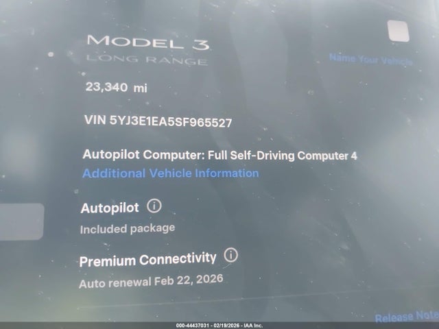 Aukcja sprzedaży 2025 Tesla Model 3 Long Range Rear-wheel Drive/standard Rear-wheel Drive, vin: 5YJ3E1EA5SF965527, numer aukcji: 44437031