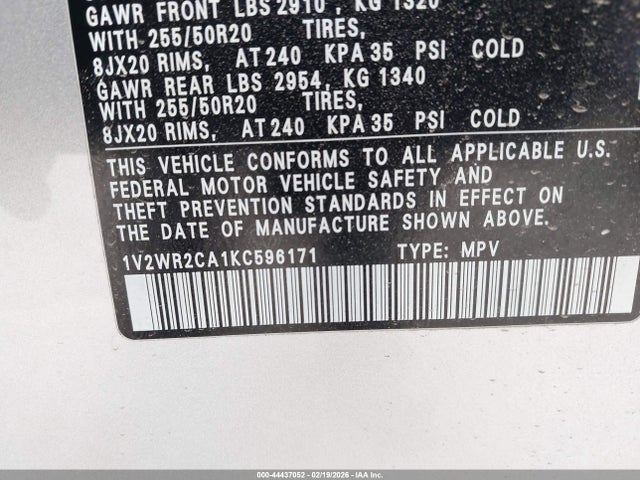 2019 VOLKSWAGEN ATLAS 1V2WR2CA1KC596171 Photo 8