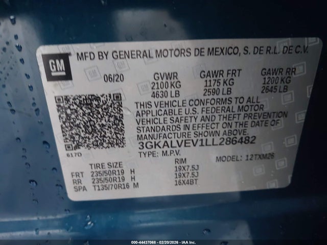 2020 Gmc Terrain Awd Slt მანქანა იყიდება აუქციონზე, vin: 3GKALVEV1LL286482, აუქციონის ნომერი: 44437068