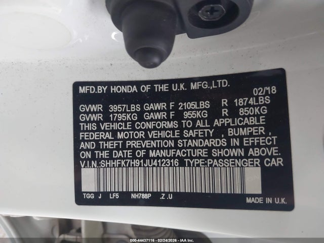 SHHFK7H91JU412316 Honda Civic Sport Touring