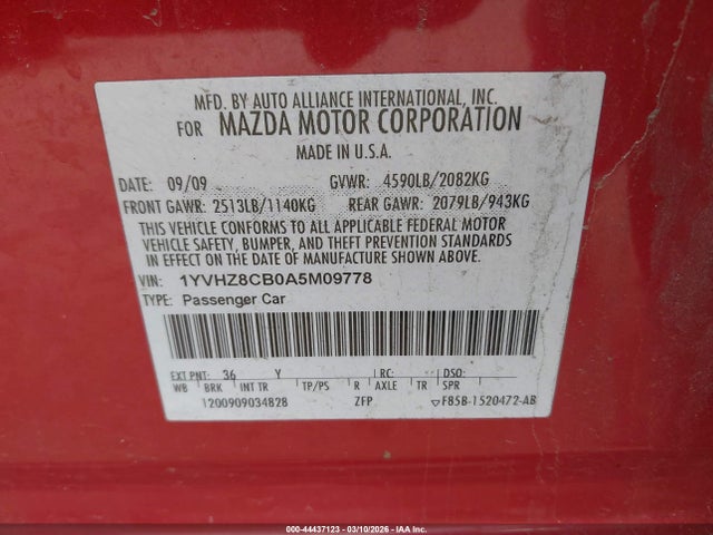 Продажа на аукционе авто 2010 Mazda Mazda6 S Touring Plus, vin: 1YVHZ8CB0A5M09778, номер лота: 44437123
