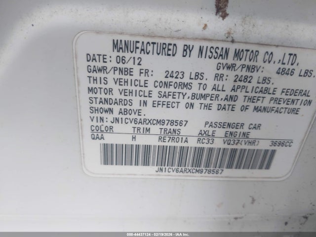 Продажа на аукционе авто 2012 Infiniti G37x, vin: JN1CV6ARXCM978567, номер лота: 44437124