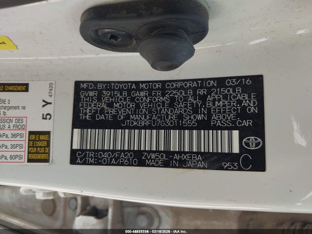 JTDKBRFU7G3011555 Toyota Prius Two