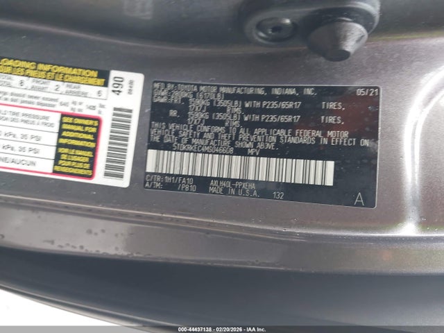 Продажа на аукционе авто 2021 Toyota Sienna Le, vin: 5TDKRKEC4MS046608, номер лота: 44437138