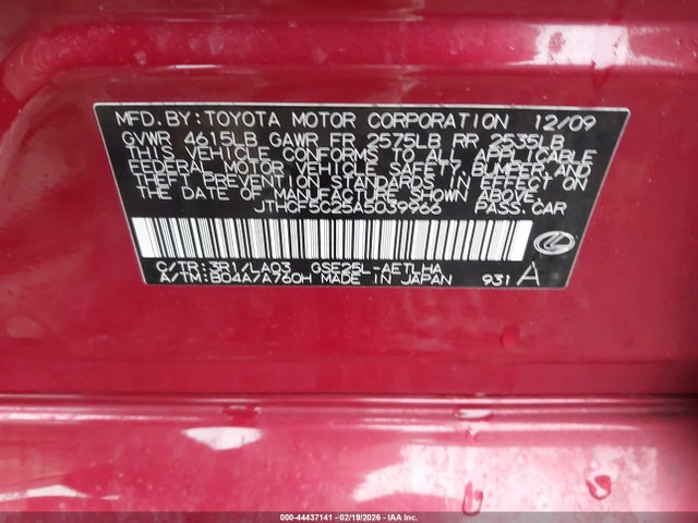 2010 LEXUS IS 250 JTHCF5C25A5039966 Photo 8