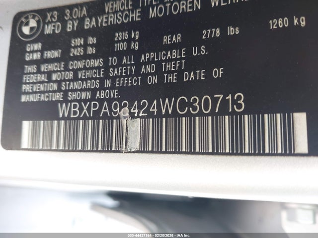 Продаж на аукціоні авто 2004 Bmw X3 3.0i, vin: WBXPA93424WC30713, номер лоту: 44437164