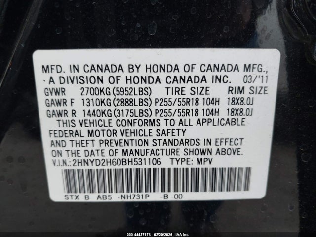 Aukcja sprzedaży 2011 Acura Mdx Technology Package, vin: 2HNYD2H60BH531106, numer aukcji: 44437178