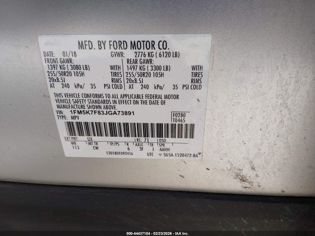 Aukcja sprzedaży 2018 Ford Explorer Limited, vin: 1FM5K7F83JGA73891, numer aukcji: 44437184
