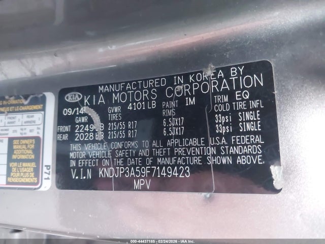 KIA SOUL + 2015 KNDJP3A59F7149423 Image 9