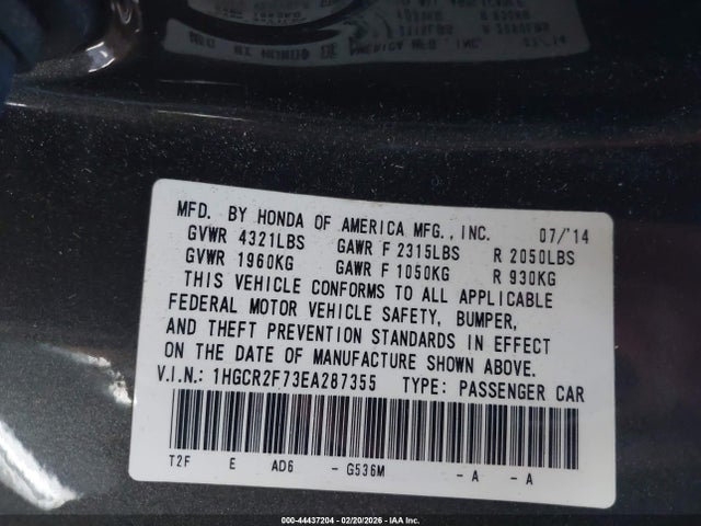 1HGCR2F73EA287355 Honda ACCORD EX