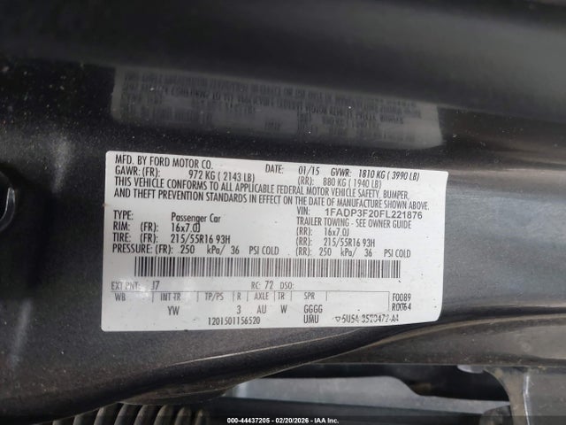 Ford FOCUS SE 2015 1FADP3F20FL221876 Image 9