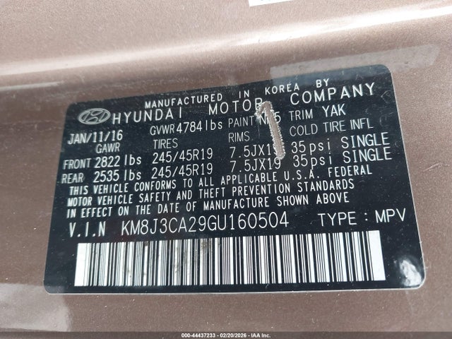 2016 HYUNDAI TUCSON KM8J3CA29GU160504 Photo 8