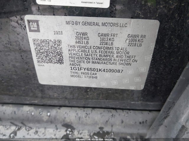 Aukcja sprzedaży 2019 Chevrolet Bolt Ev Lt, vin: 1G1FY6S01K4109087, numer aukcji: 44437239