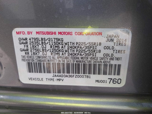 2015 MITSUBISHI OUTLANDER JA4AD3A36FZ000781 Photo 8