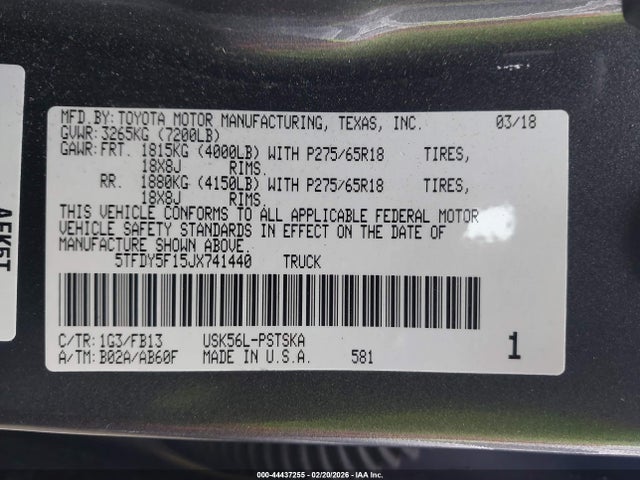 5TFDY5F15JX741440 Toyota Tundra Sr5 5.7l V8
