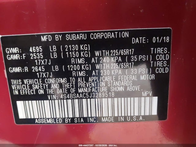 4S4BSAAC5J3289518 Subaru Outback 2.5i