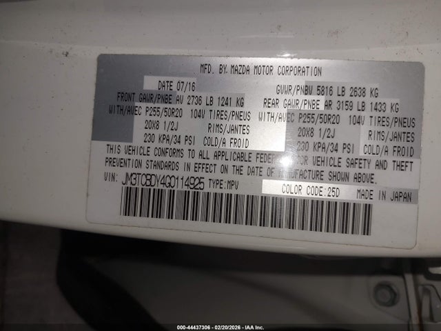 JM3TCBDY4G0114925 Mazda Cx-9 Grand Touring
