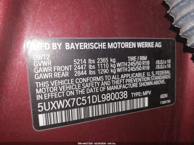 Aukcja sprzedaży 2013 Bmw X3 Xdrive35i, vin: 5UXWX7C51DL980038, numer aukcji: 44437326