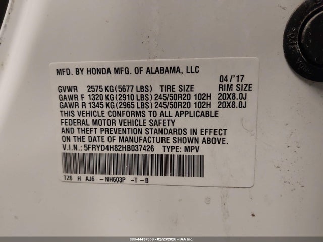 Продаж на аукціоні авто 2017 Acura Mdx Advance Package, vin: 5FRYD4H82HB037426, номер лоту: 44437350