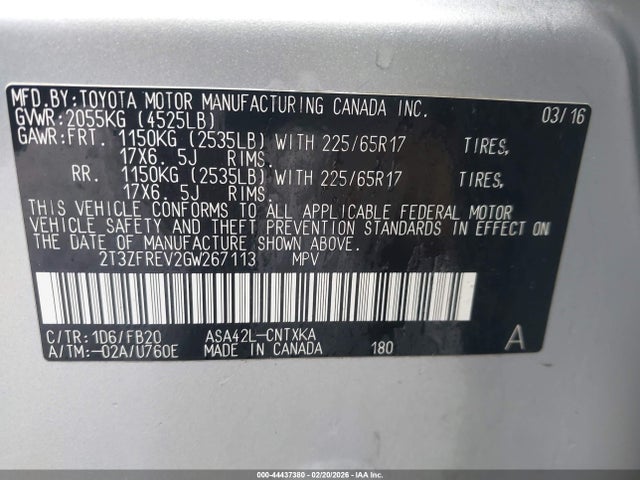 Продаж на аукціоні авто 2016 Toyota Rav4 Le, vin: 2T3ZFREV2GW267113, номер лоту: 44437380