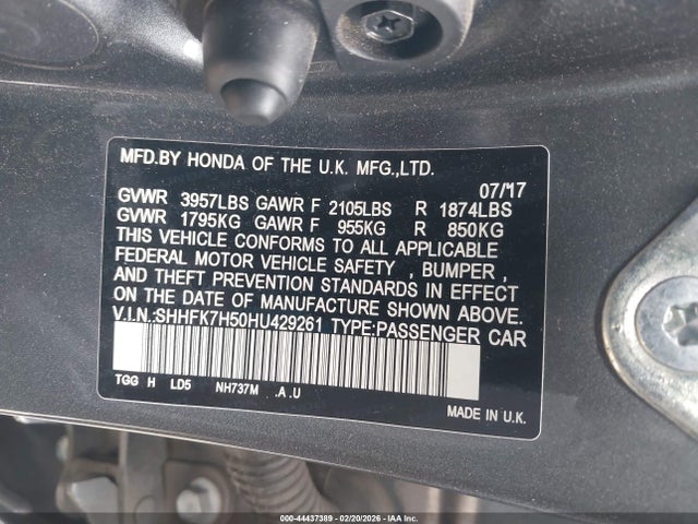 SHHFK7H50HU429261 Honda CIVIC EX
