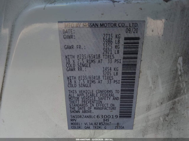 Nissan Pathfinder S 2wd 2020 5N1DR2AN8LC630019 Image 9