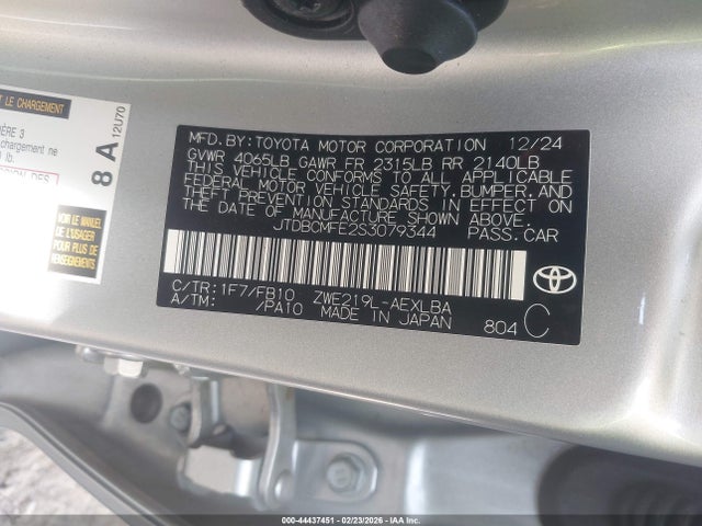 JTDBCMFE2S3079344 Toyota Corolla Hybrid Le