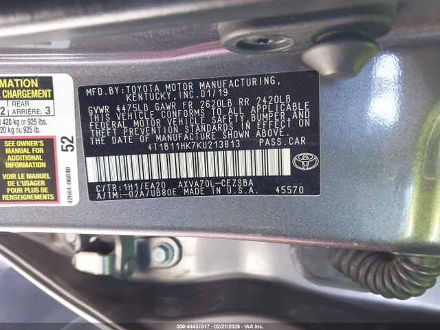 4T1B11HK7KU213813 Toyota CAMRY SE