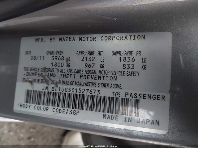 Продажа на аукционе авто 2012 Mazda Mazda3 I Sport, vin: JM1BL1UG5C1527673, номер лота: 44437571