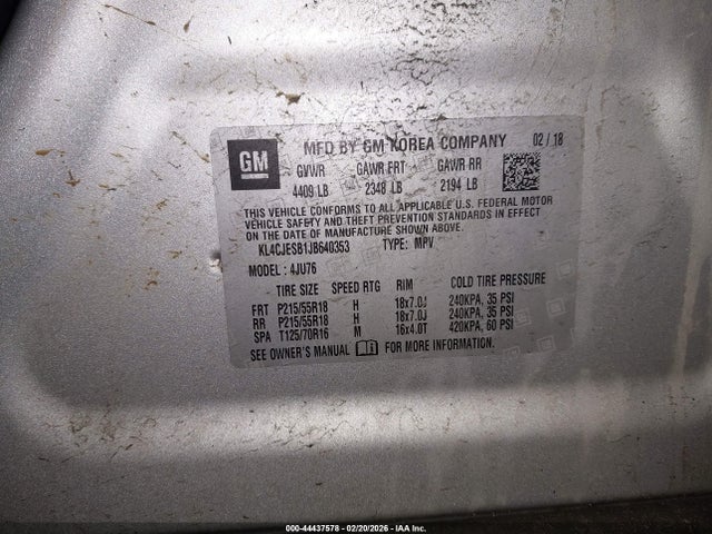 2018 Buick Encore Preferred მანქანა იყიდება აუქციონზე, vin: KL4CJESB1JB640353, აუქციონის ნომერი: 44437578