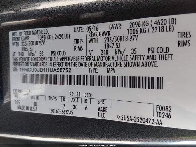 2017 FORD ESCAPE 1FMCU0JD1HUA58752 Photo 8