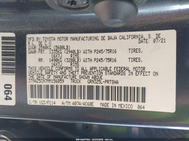 3TMAZ5CN7MM156859 Toyota Tacoma Sr5 V6
