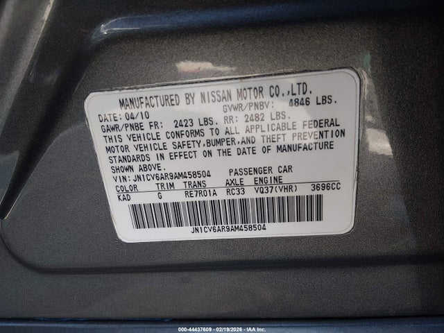 Продаж на аукціоні авто 2010 Infiniti G37x, vin: JN1CV6AR9AM458504, номер лоту: 44437609